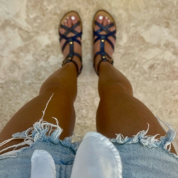 Louis Vuitton 'Ethnic' Flat Sandals Blue LV Python Flat Gladiator Shoes 37 US 7 - Picture 4 of 13